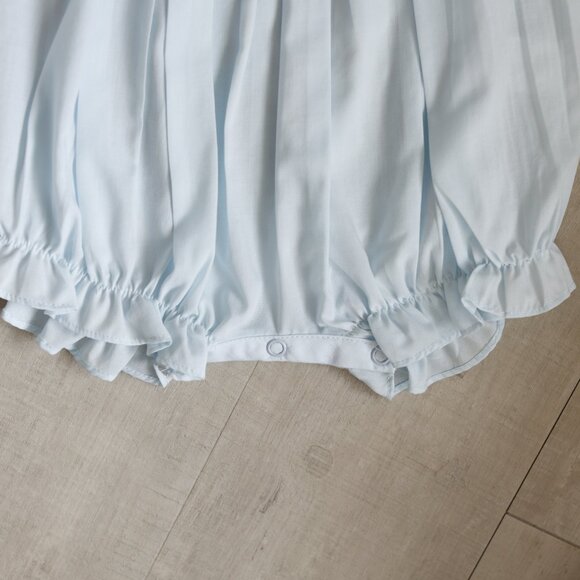 Blue Smocked Embroidered Romper Flutter Sleeve Luli & Me Boutique NWT - Picture 2 of 5